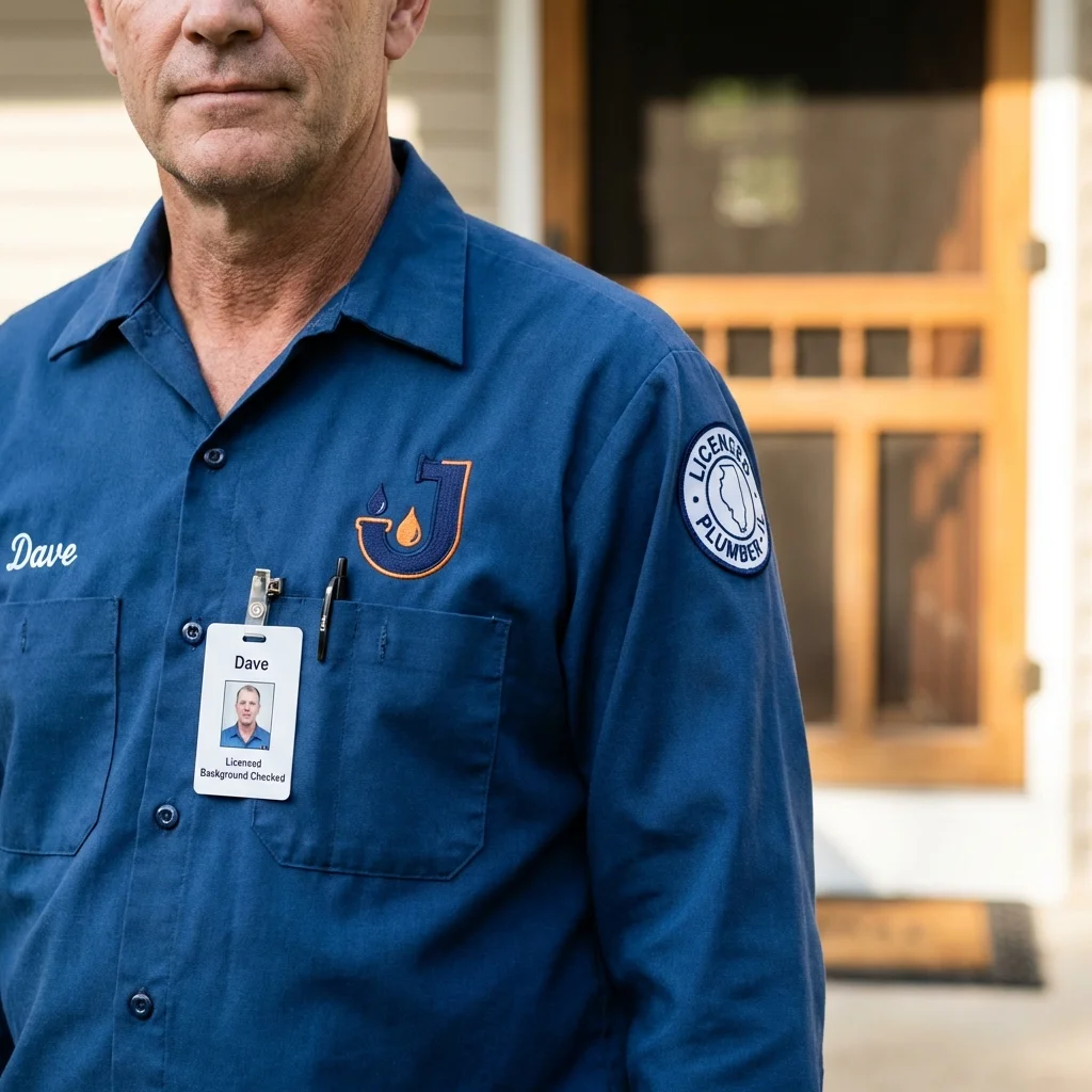Licensed plumber showing ID badge in Columbia, KY