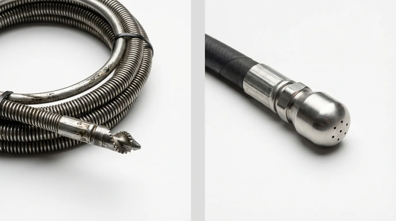 Drain snake cable and hydro jetting nozzle used for drain cleaning in Columbia, KY