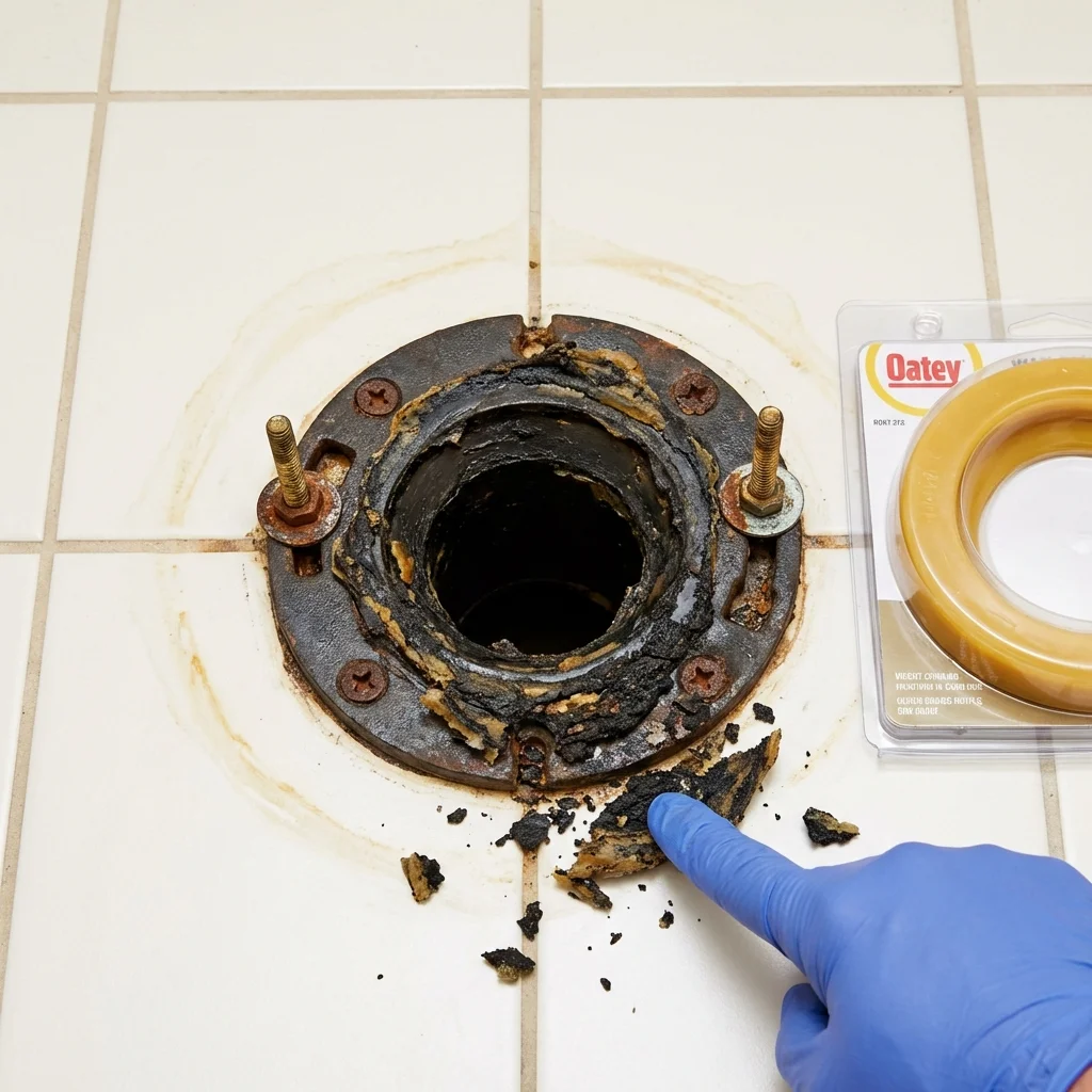 Failed wax ring showing water seepage at the base of a toilet in a Columbia, KY home