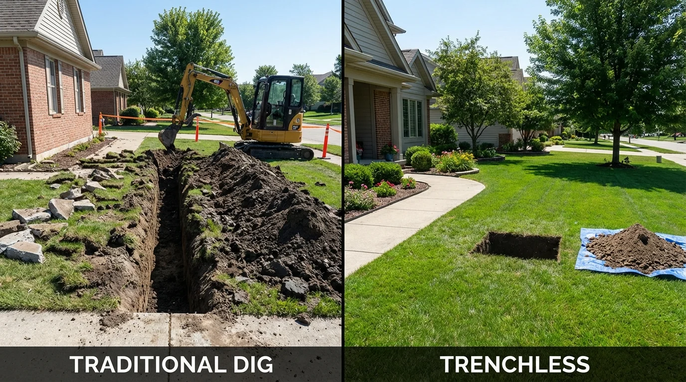 Trenchless sewer repair with minimal yard damage versus traditional excavation in Columbia, KY